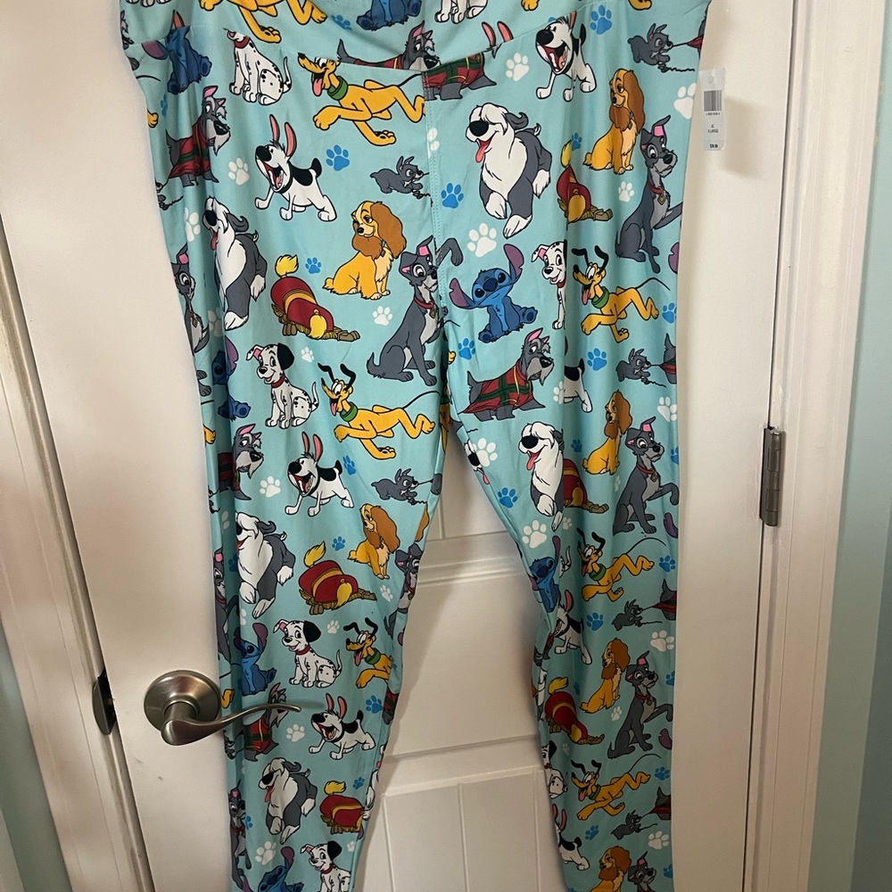 Disney Women's Leggings - Light Blue with Cartoon Characters